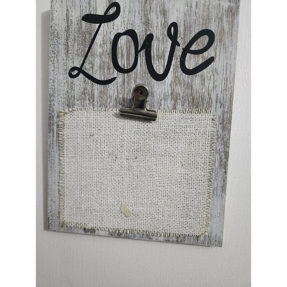 Hobby Lobby Rustic Wood Love Photo Holder Wall Decor Burlap Clip White Wash